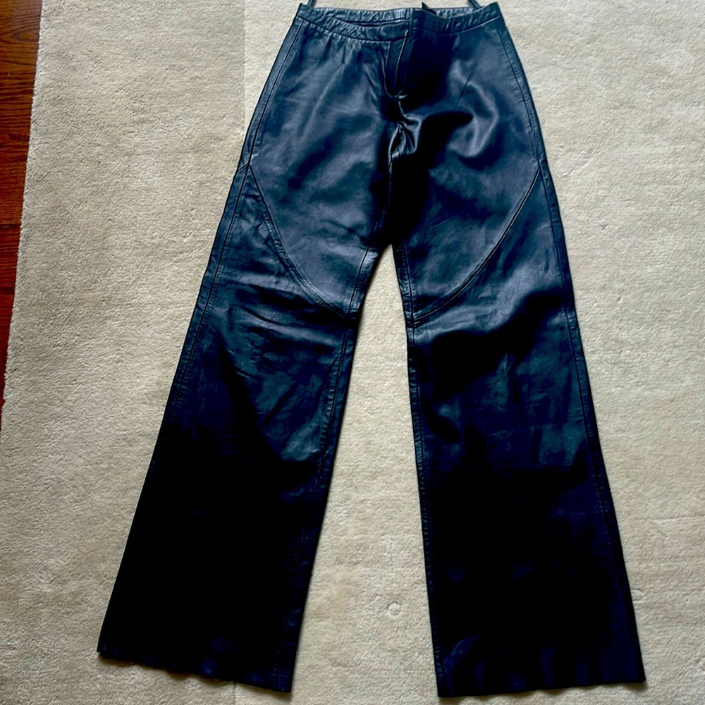 Limited black Leather wide legged pants NWOT size 3/4